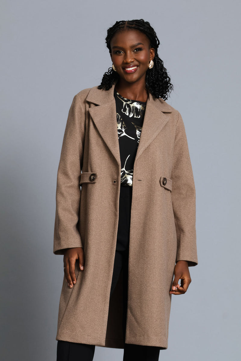 Tab Detail Melton Coat - Mocha