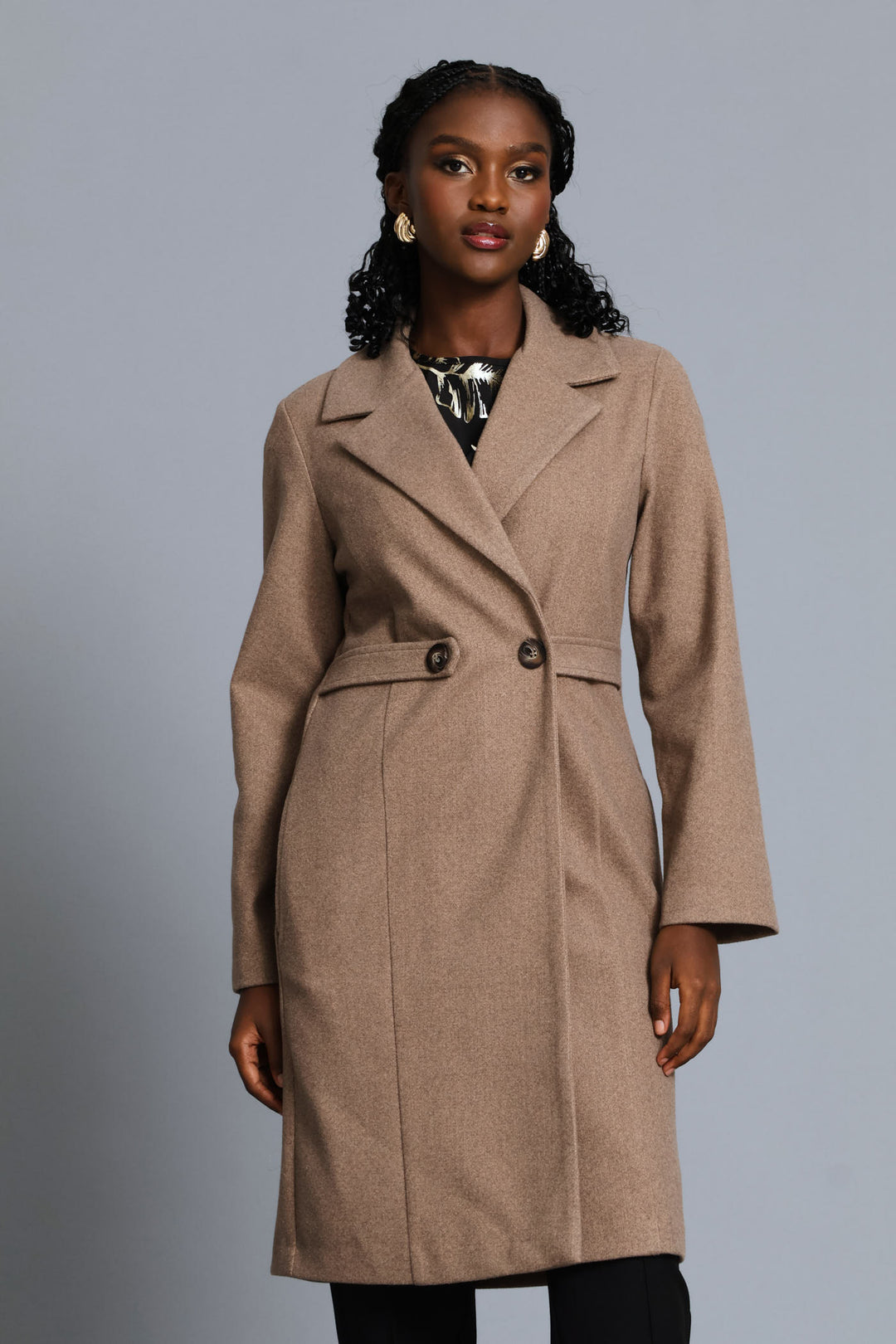 Tab Detail Melton Coat - Mocha