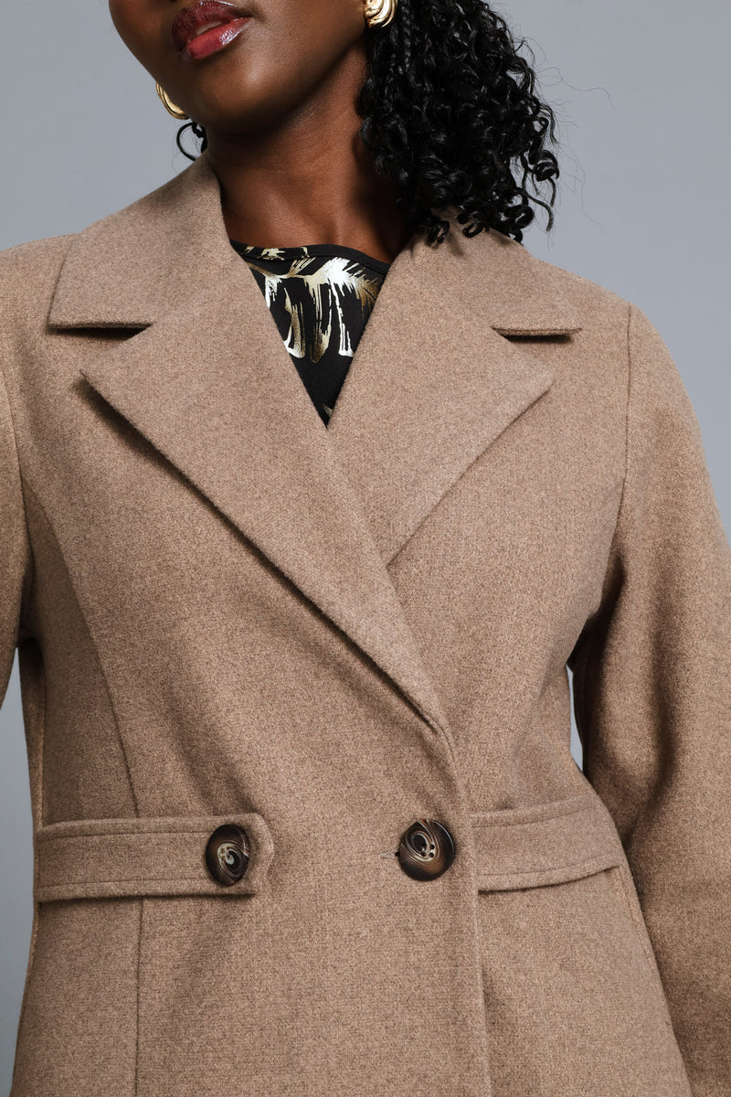 Tab Detail Melton Coat - Mocha