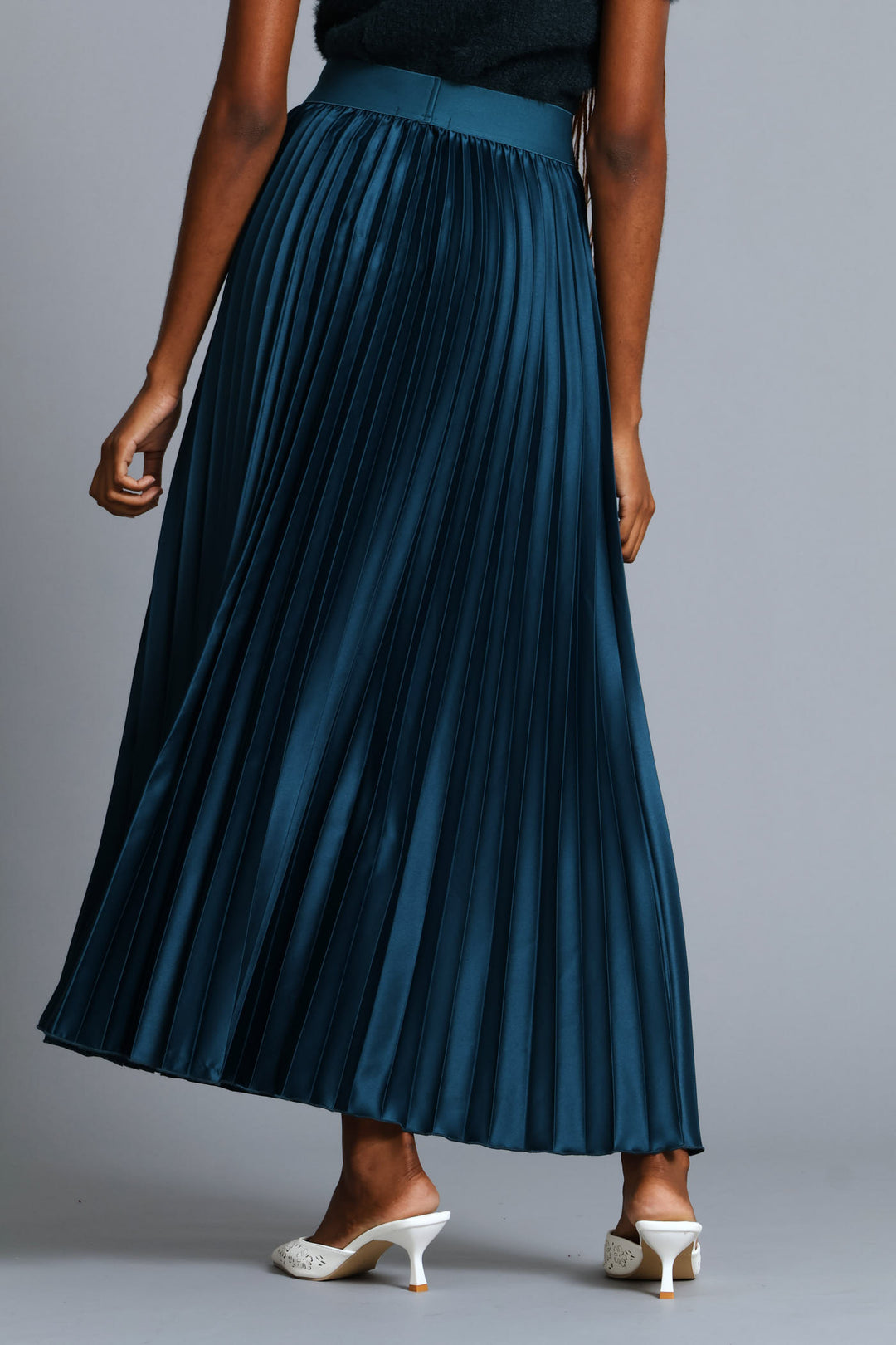 Pleated Satin Maxi Skirt - Teal