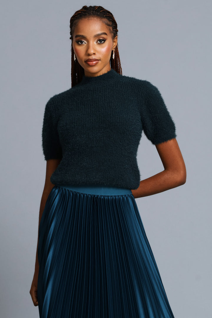 Short Sleeve Fluffy Pullover - Teal