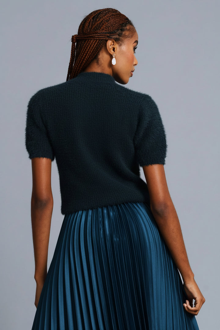 Short Sleeve Fluffy Pullover - Teal