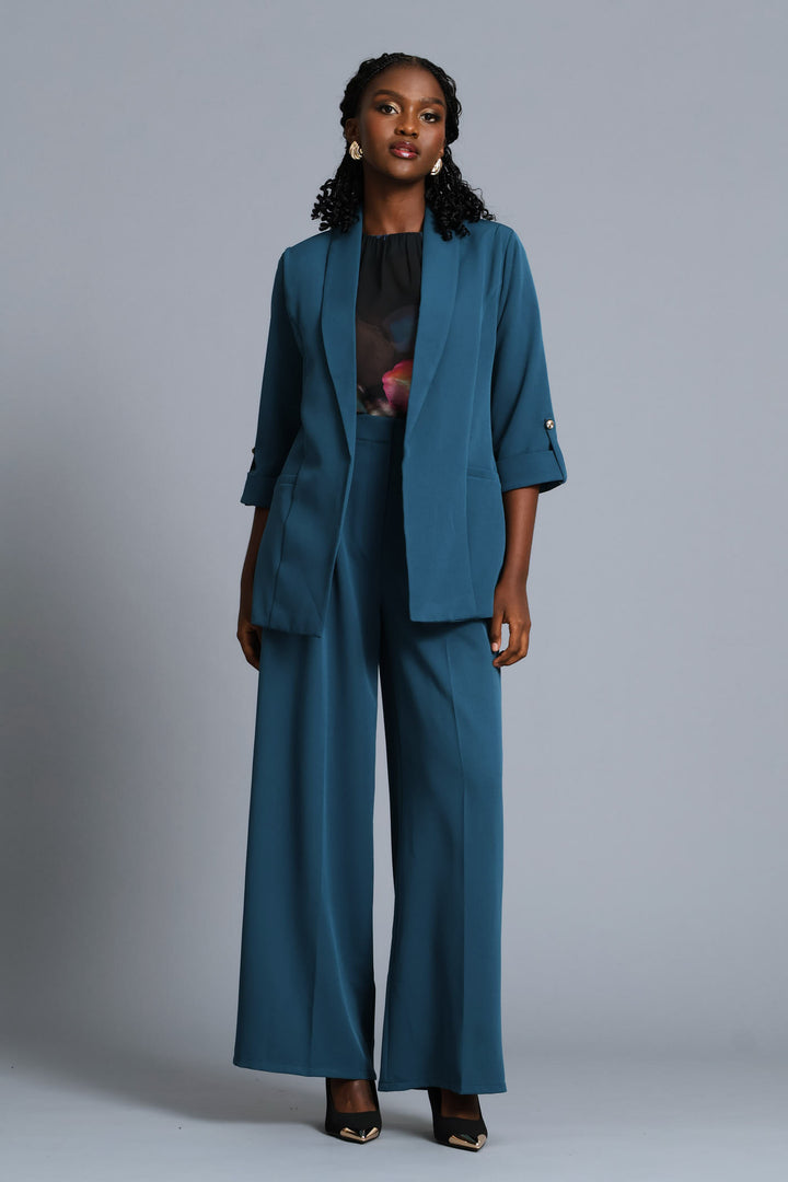 Double Pleat Wide Leg Pant - Teal