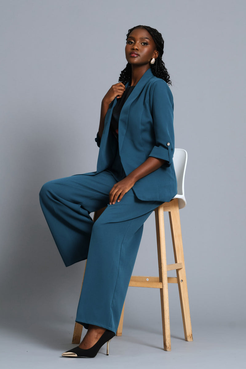 Double Pleat Wide Leg Pant - Teal