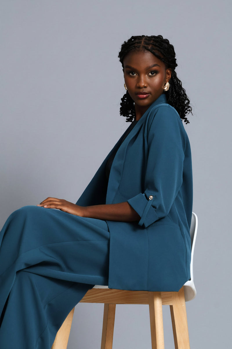 Turn Up Sleeve Welt Pocket Blazer - Teal