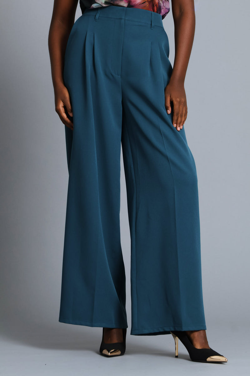 Double Pleat Wide Leg Pant - Teal