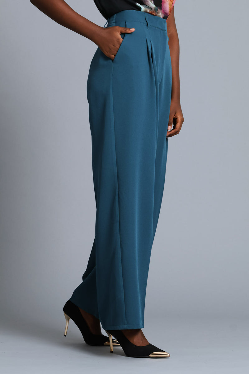 Double Pleat Wide Leg Pant - Teal