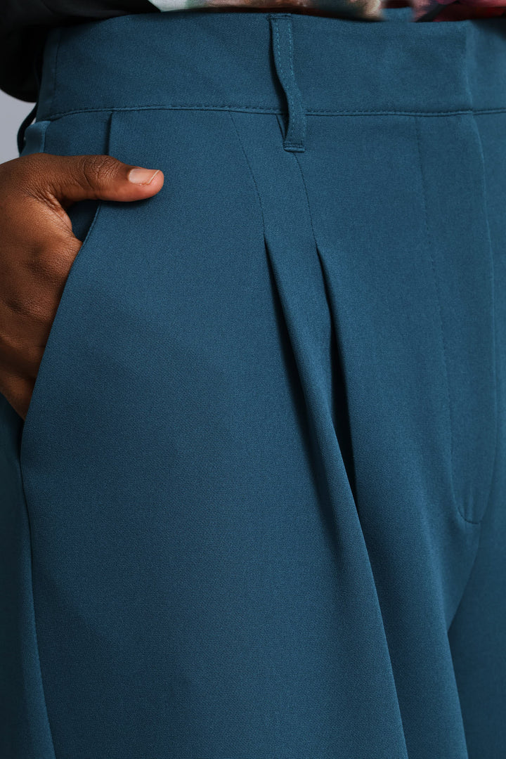 Double Pleat Wide Leg Pant - Teal