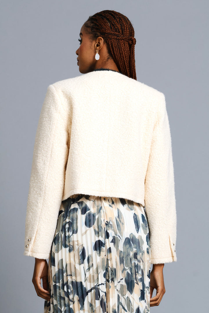 Boucle Button Through Coat - Cream