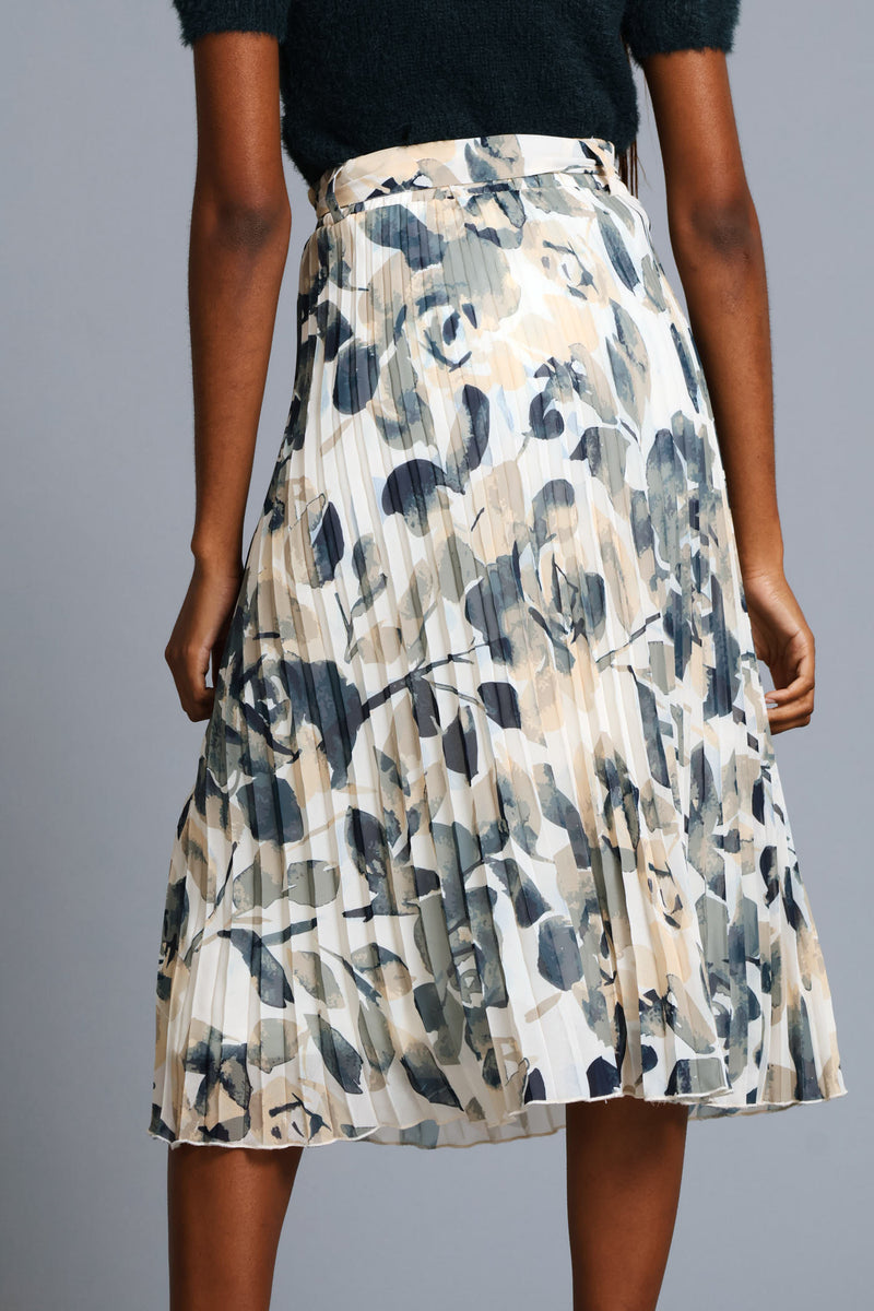 Leaf Pleated Midi Skirt - Multi