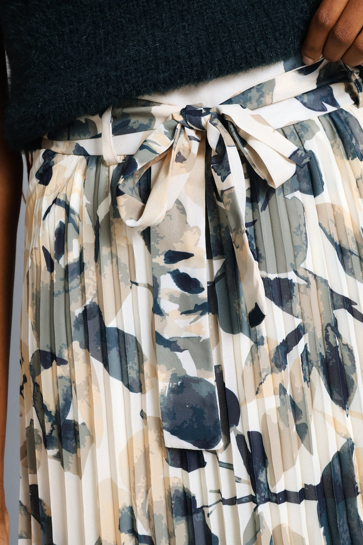 Leaf Pleated Midi Skirt - Multi