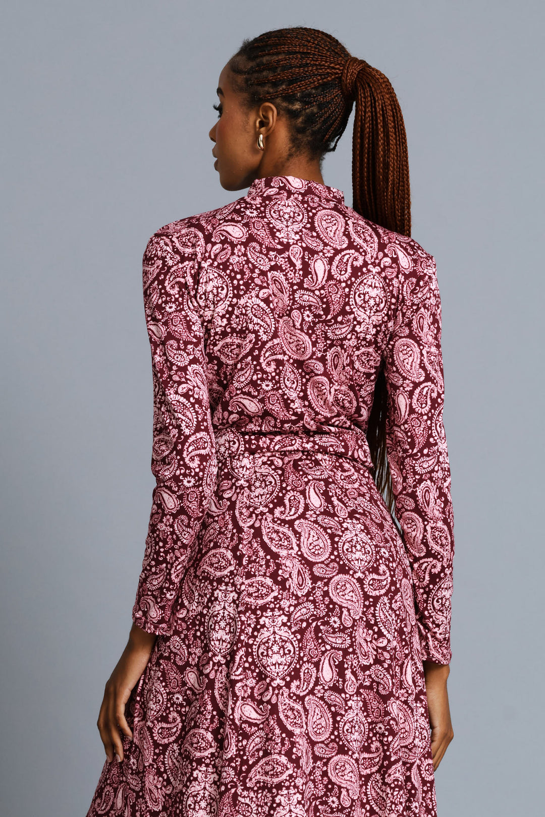 Long Sleeve Print Poloneck Top - Plum