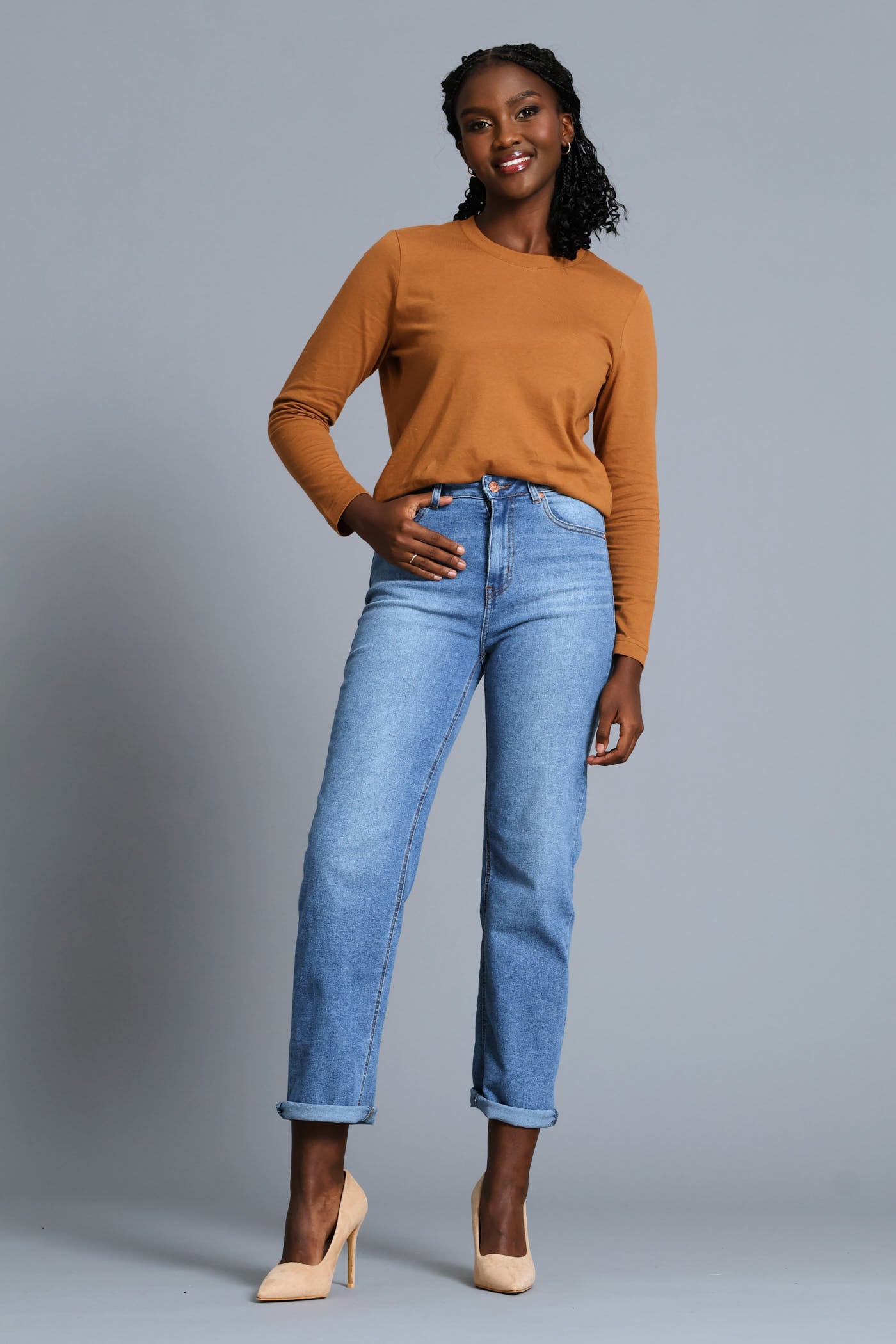 Ladies Boxy Step Hem Crew Neck Tee - Tobacco – Edgars