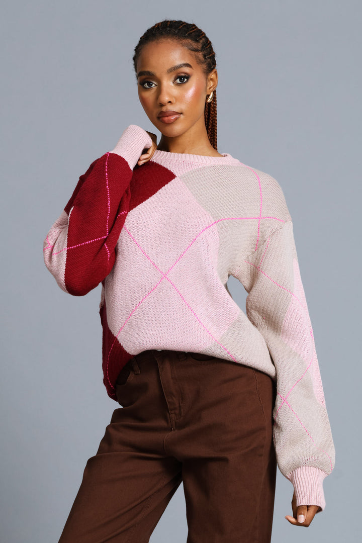 Argyle Pullover - Blush