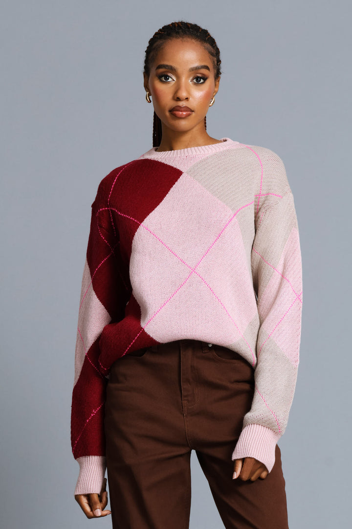 Argyle Pullover - Blush
