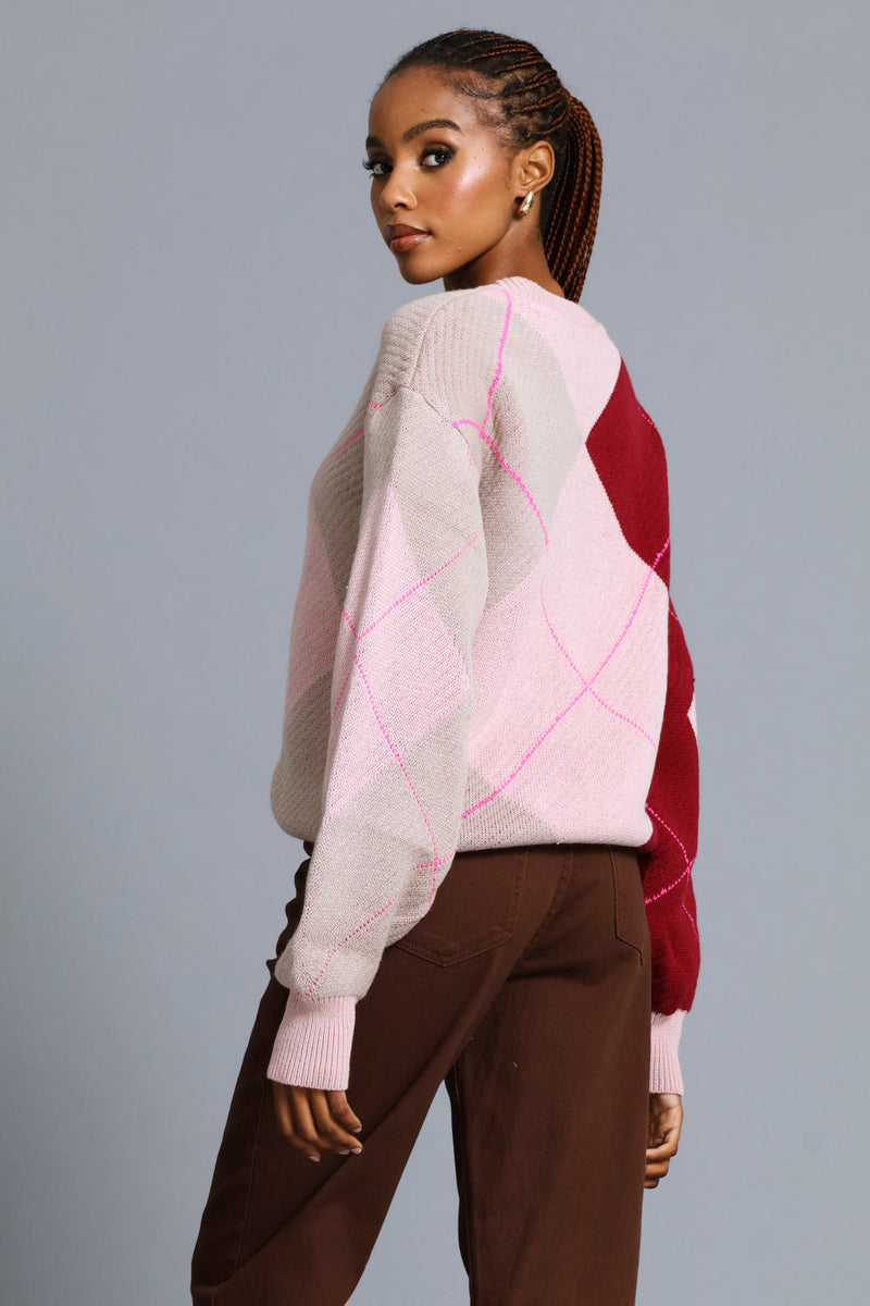 Argyle Pullover - Blush