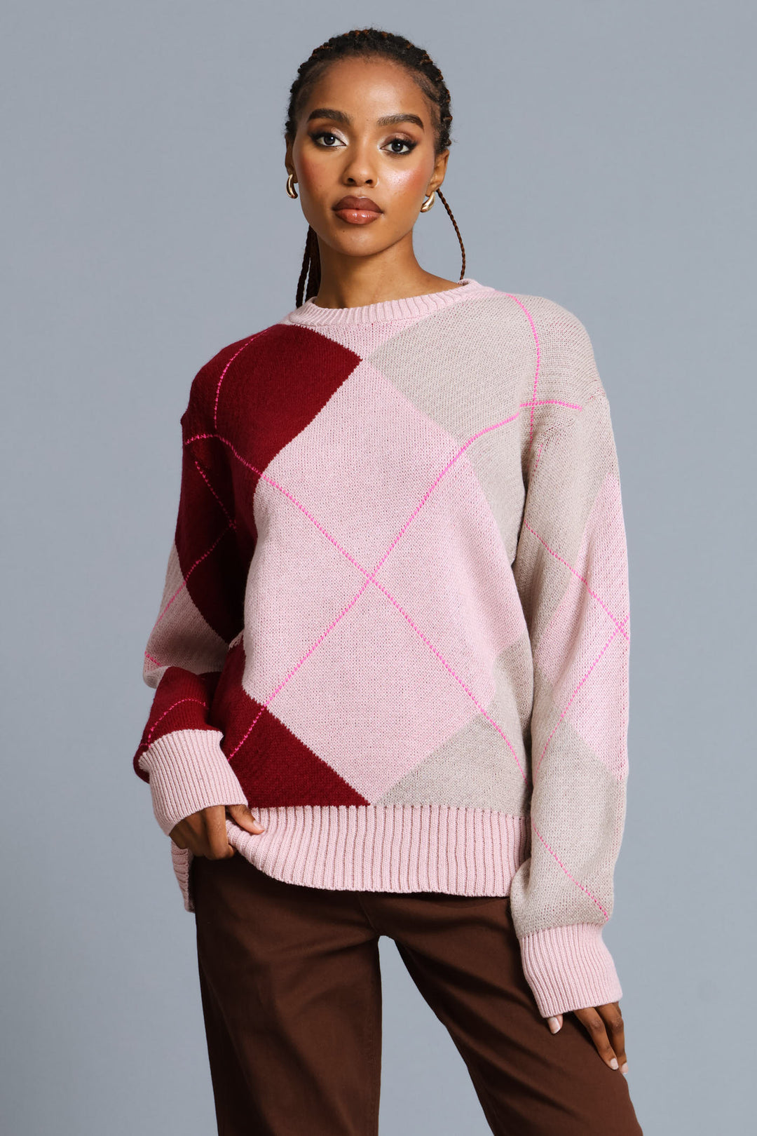 Argyle Pullover - Blush