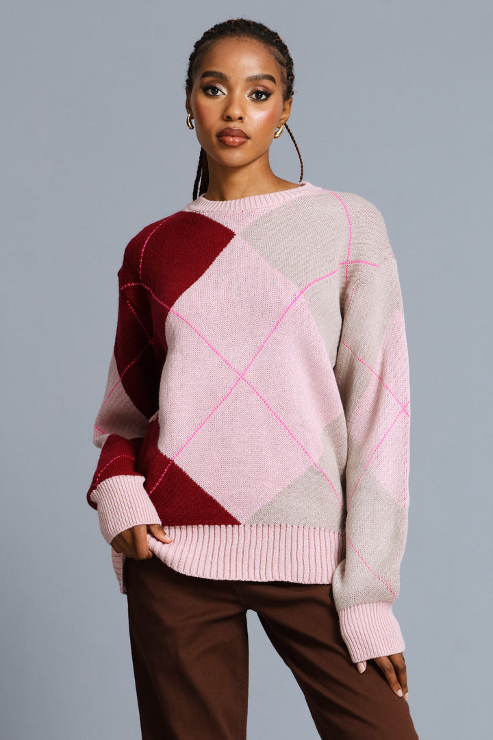 Argyle Pullover - Blush