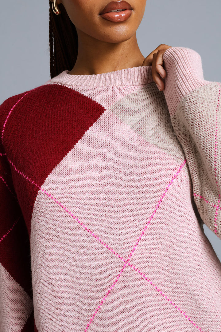 Argyle Pullover - Blush