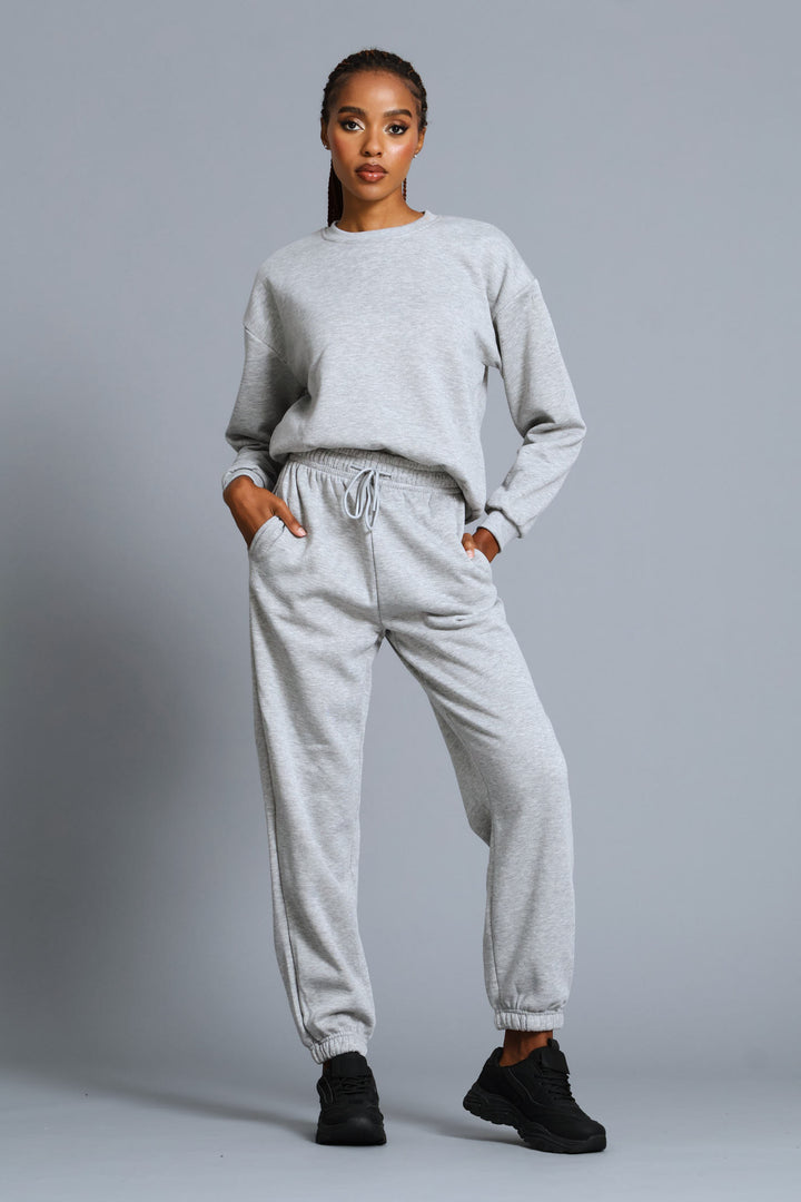 Long Sleeve Plain Pullover - Grey Melange
