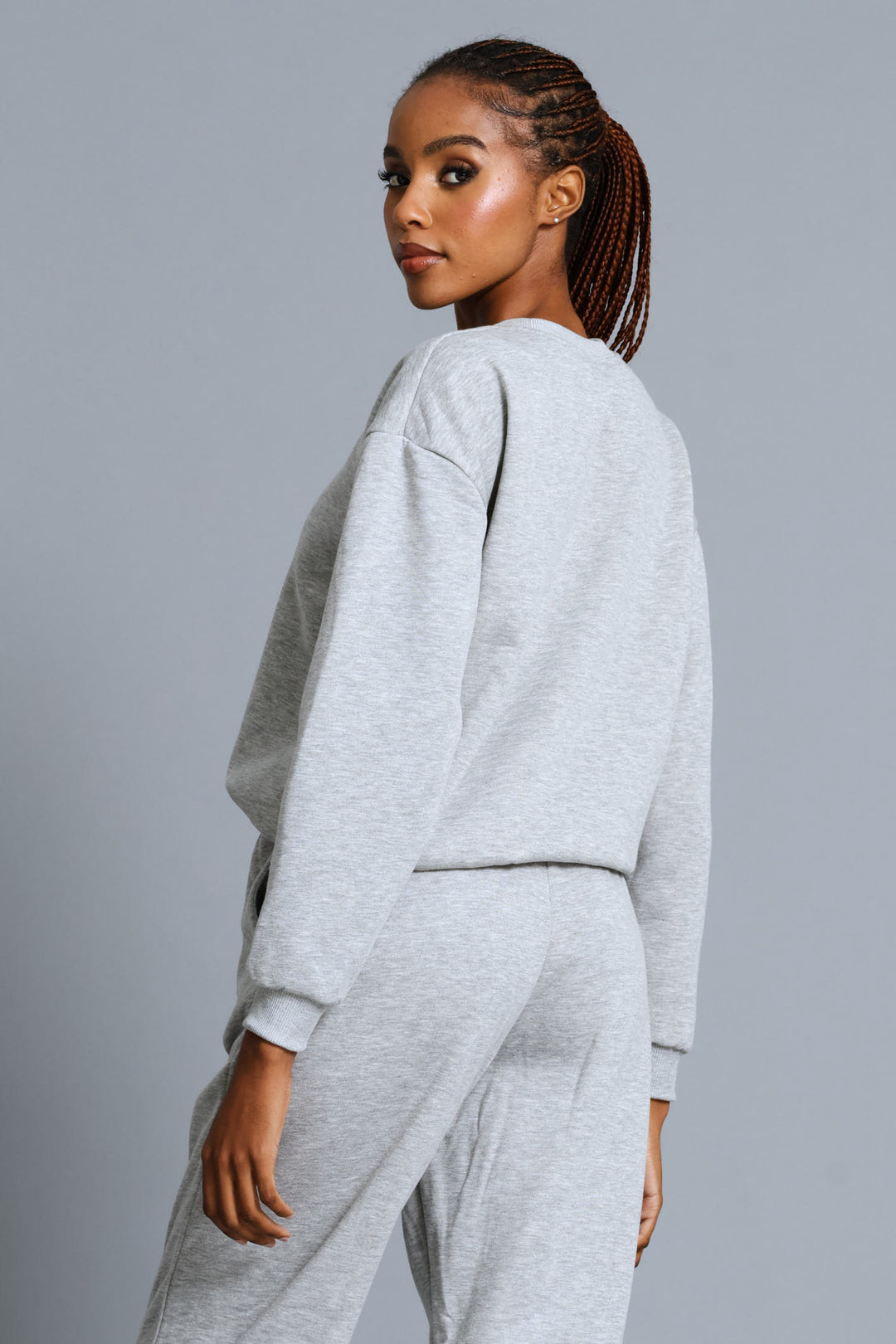 Long Sleeve Plain Pullover - Grey Melange