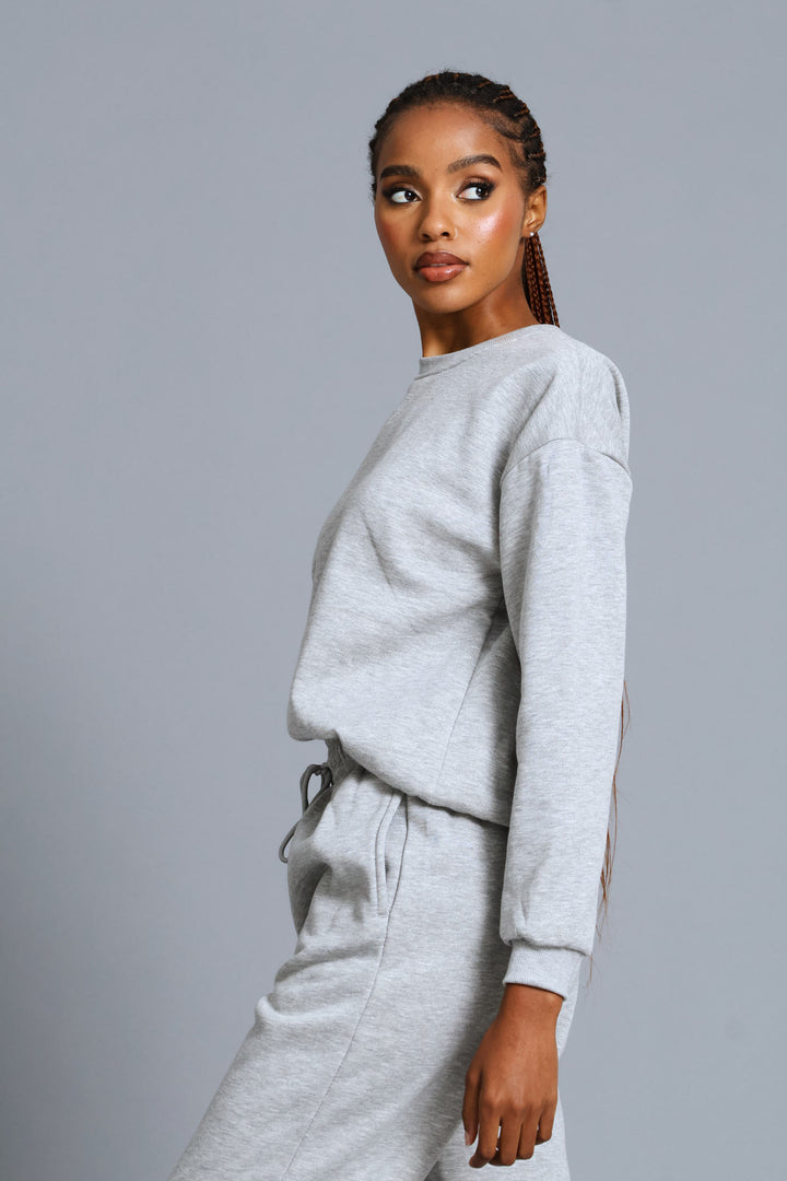 Long Sleeve Plain Pullover - Grey Melange