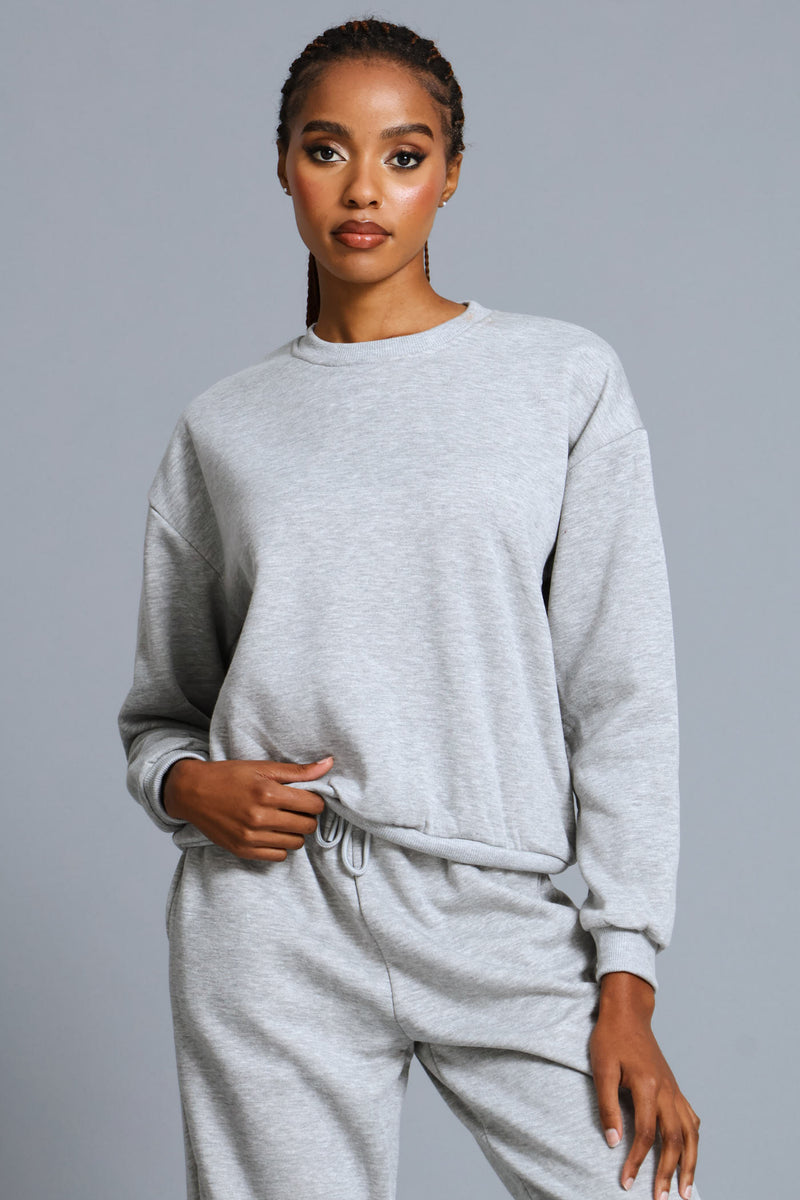 Long Sleeve Plain Pullover - Grey Melange