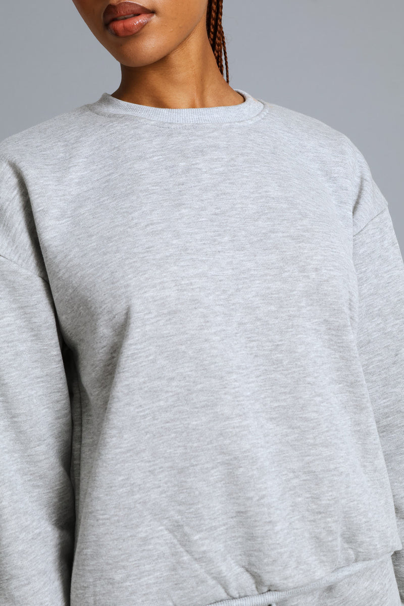 Long Sleeve Plain Pullover - Grey Melange