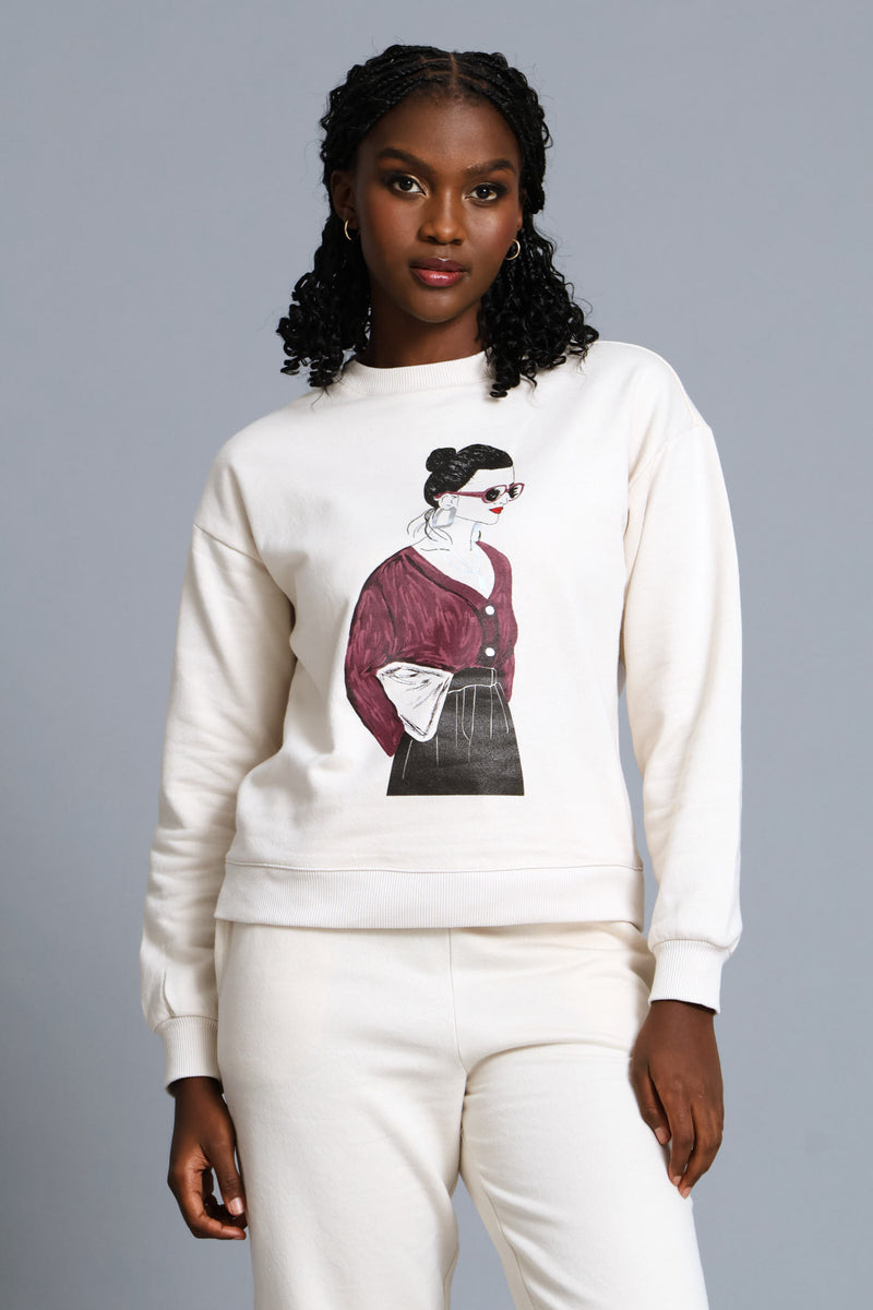 Long Sleeve Screen Print Pullover - Light Stone