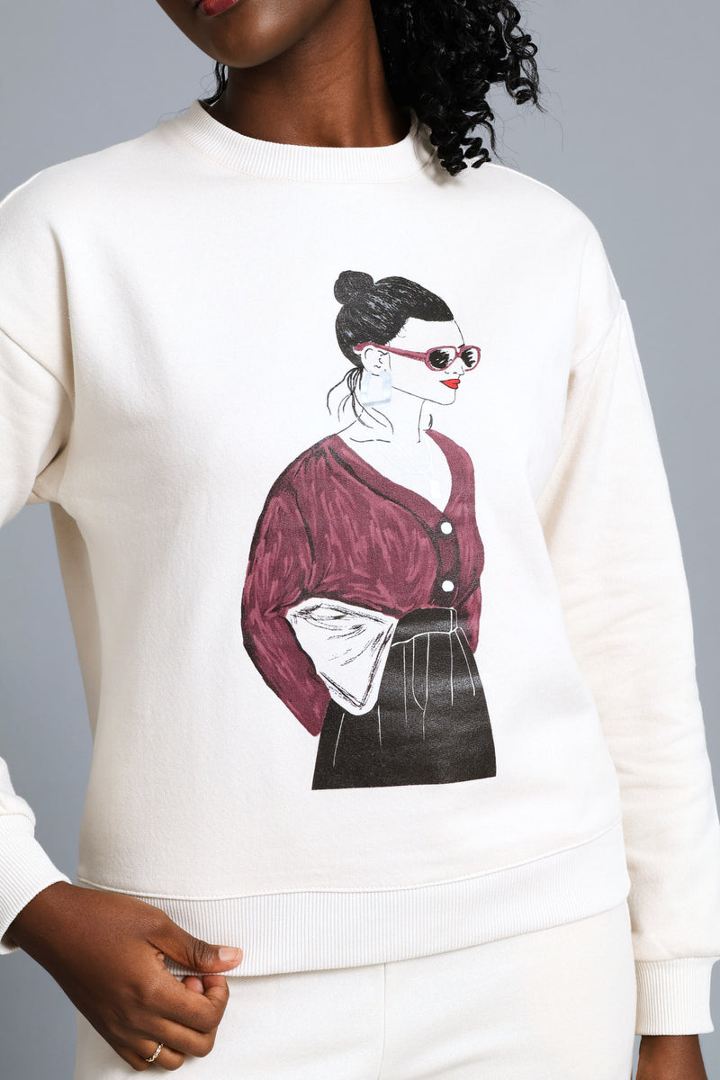 Long Sleeve Screen Print Pullover - Light Stone