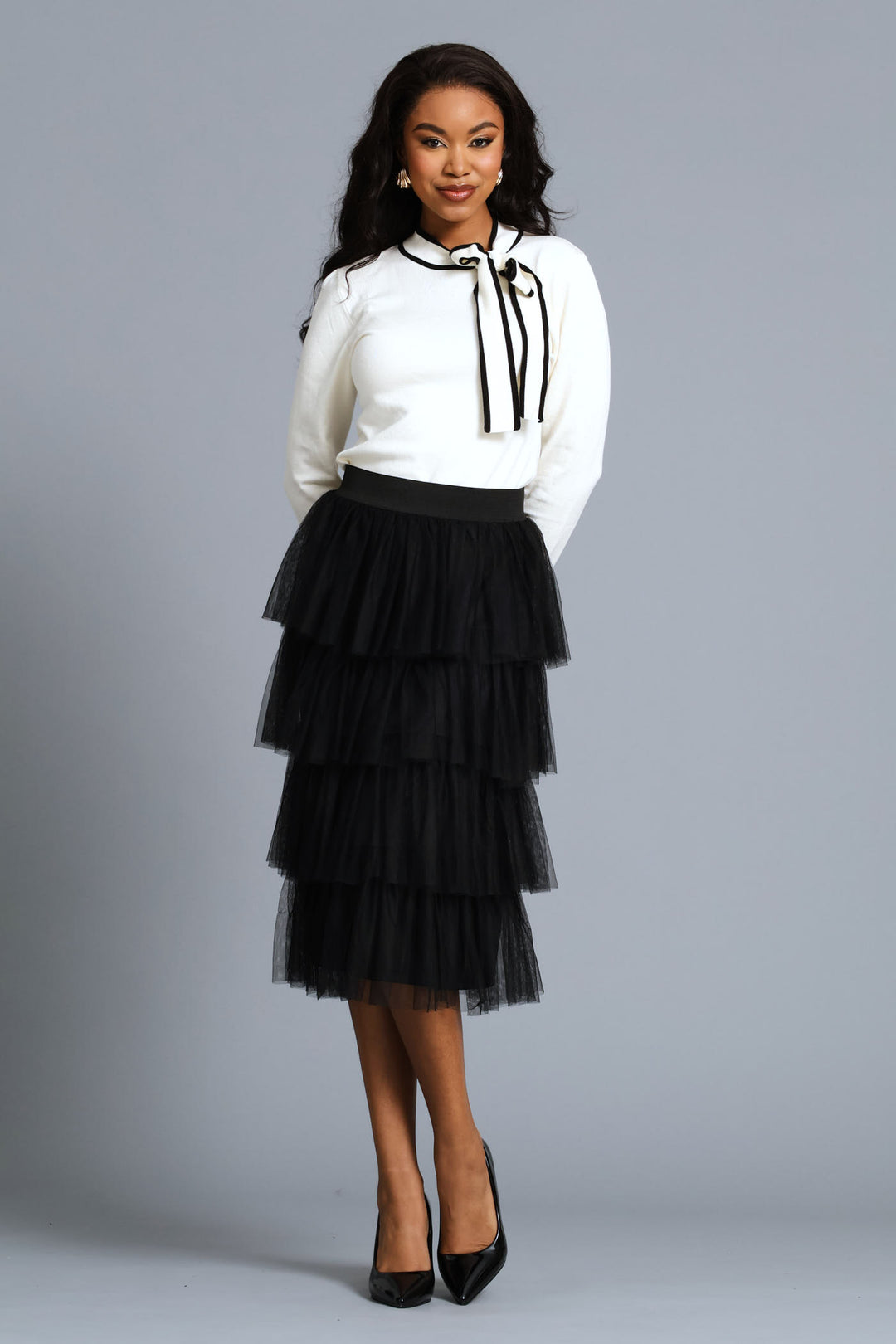 Rara Tiered Midi Skirt - Black