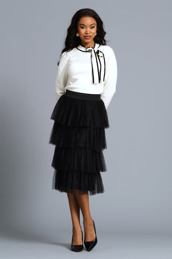 Rara Tiered Midi Skirt - Black