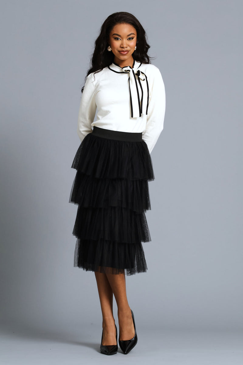 Rara Tiered Midi Skirt - Black