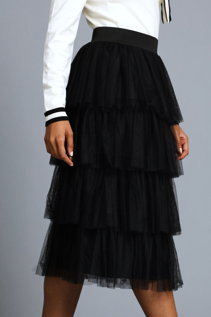 Rara Tiered Midi Skirt - Black