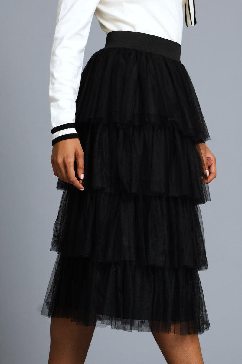Rara Tiered Midi Skirt - Black