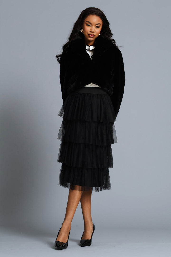 Shawl Collar Fur Coat - Black