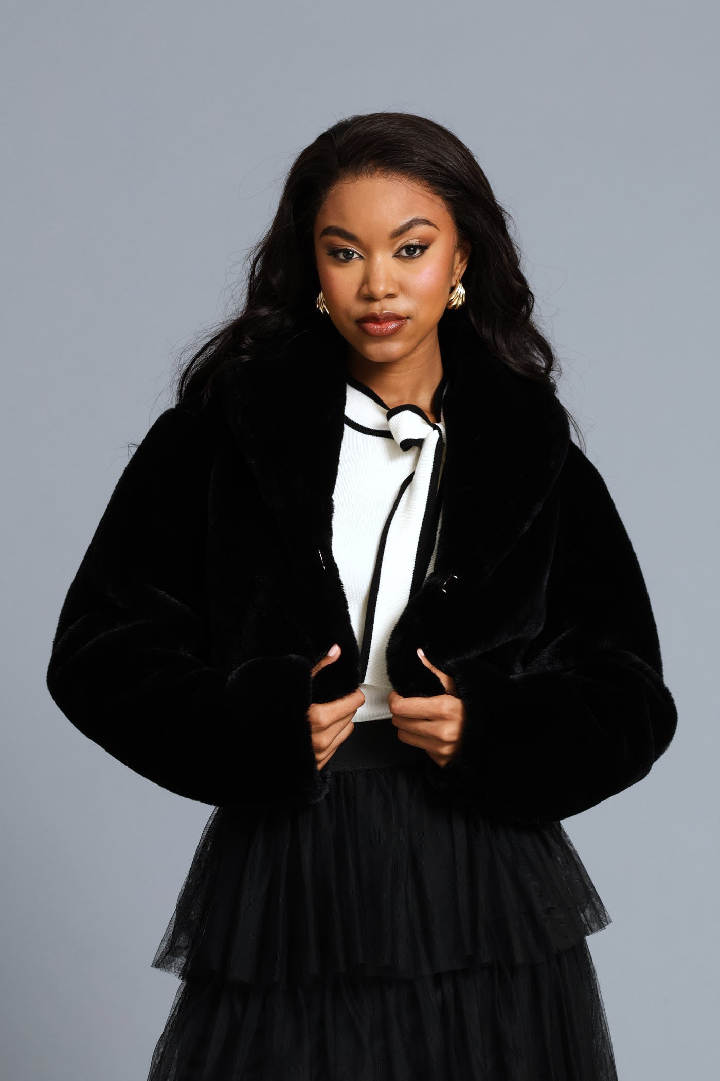 Ladies Shawl Collar Fur Coat - Black – Edgars