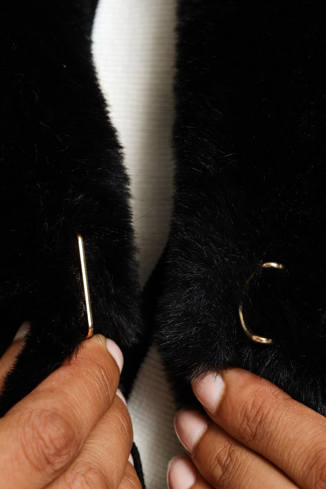 Shawl Collar Fur Coat - Black