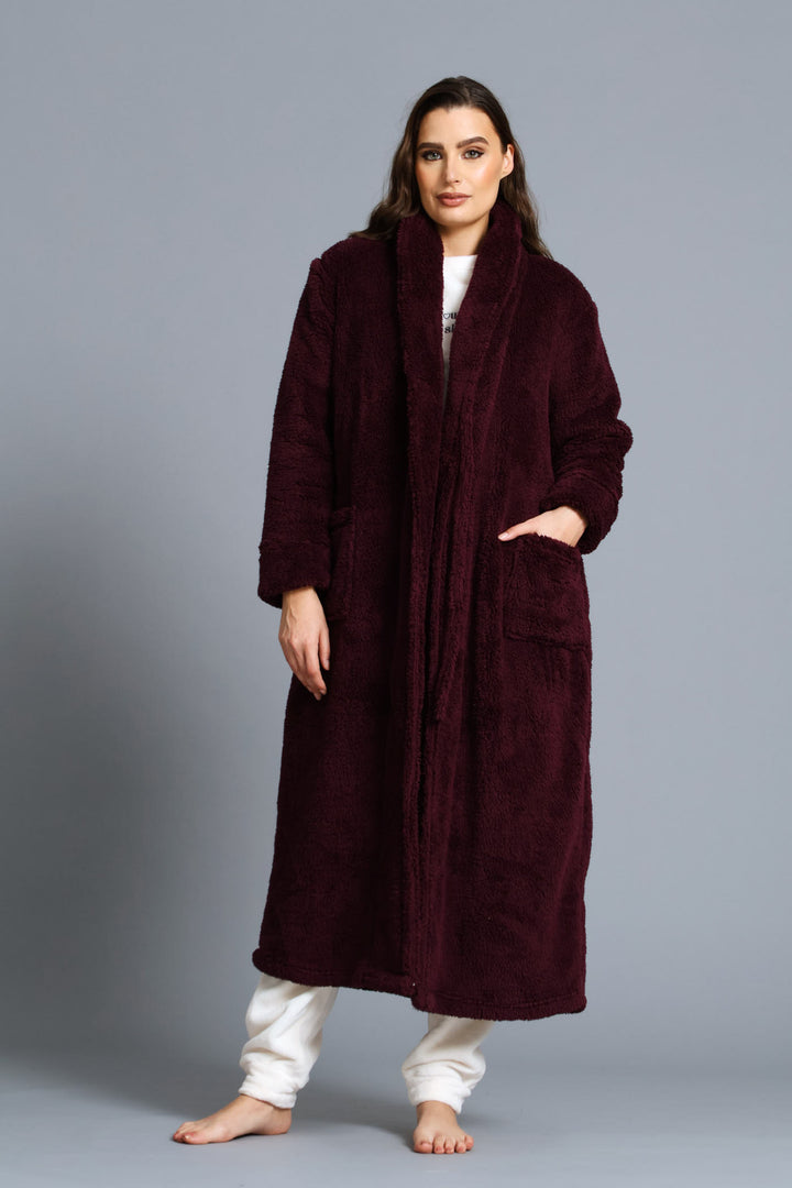 Fluffy Wrap Gown - Burgundy