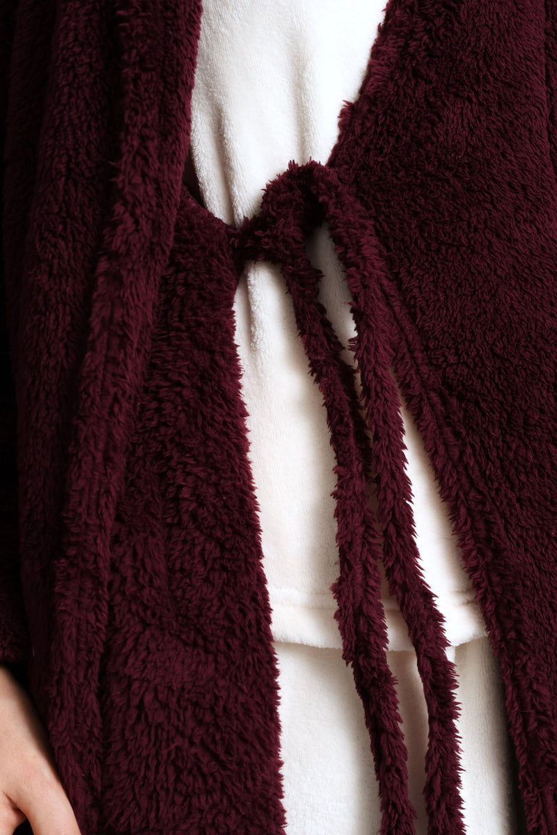 Fluffy Wrap Gown - Burgundy