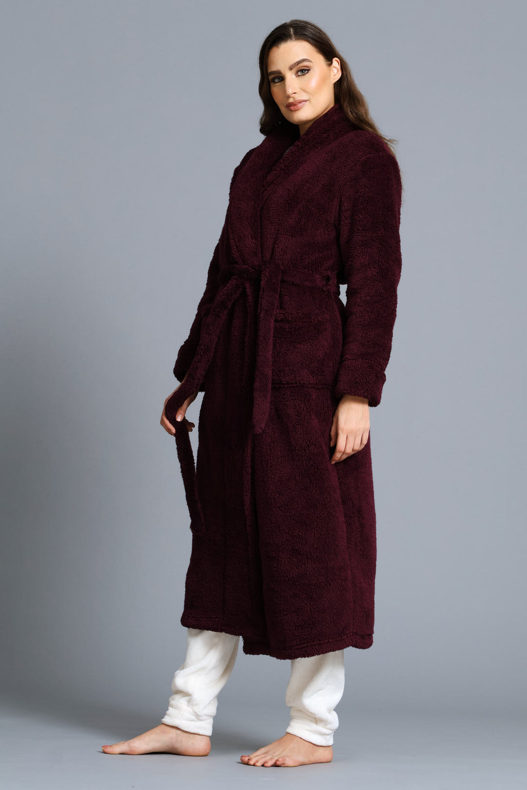 Fluffy Wrap Gown - Burgundy