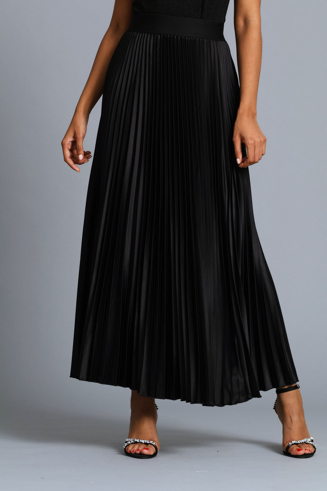 Pleated Satin Maxi Skirt - Black