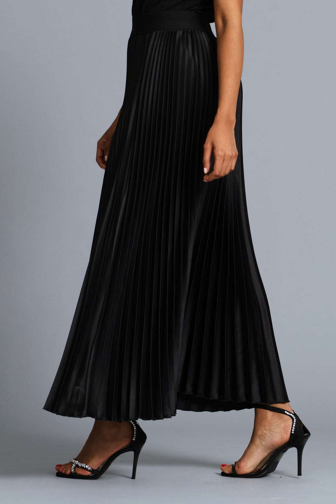 Pleated Satin Maxi Skirt - Black