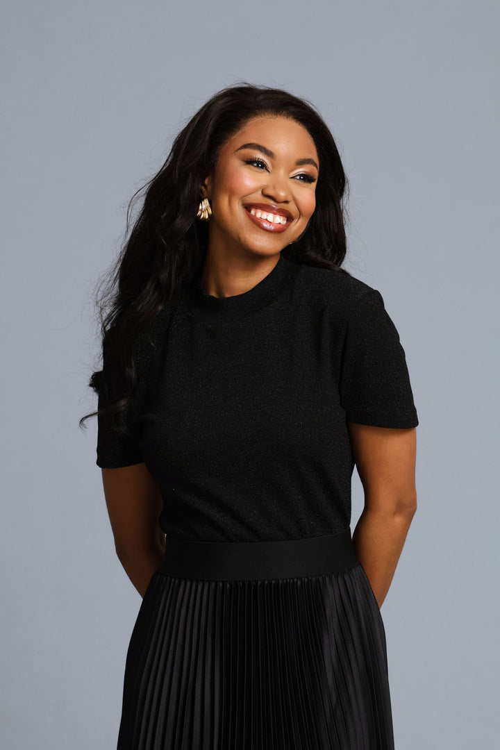 High Neck Shimmer Blouse - Black