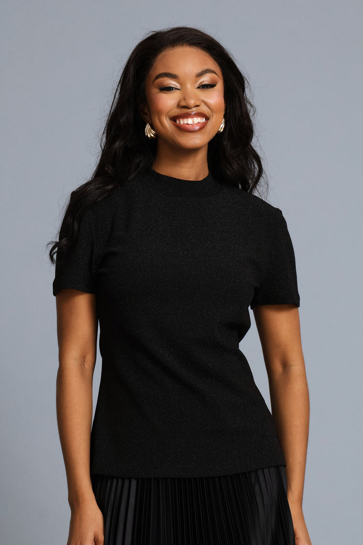 High Neck Shimmer Blouse - Black