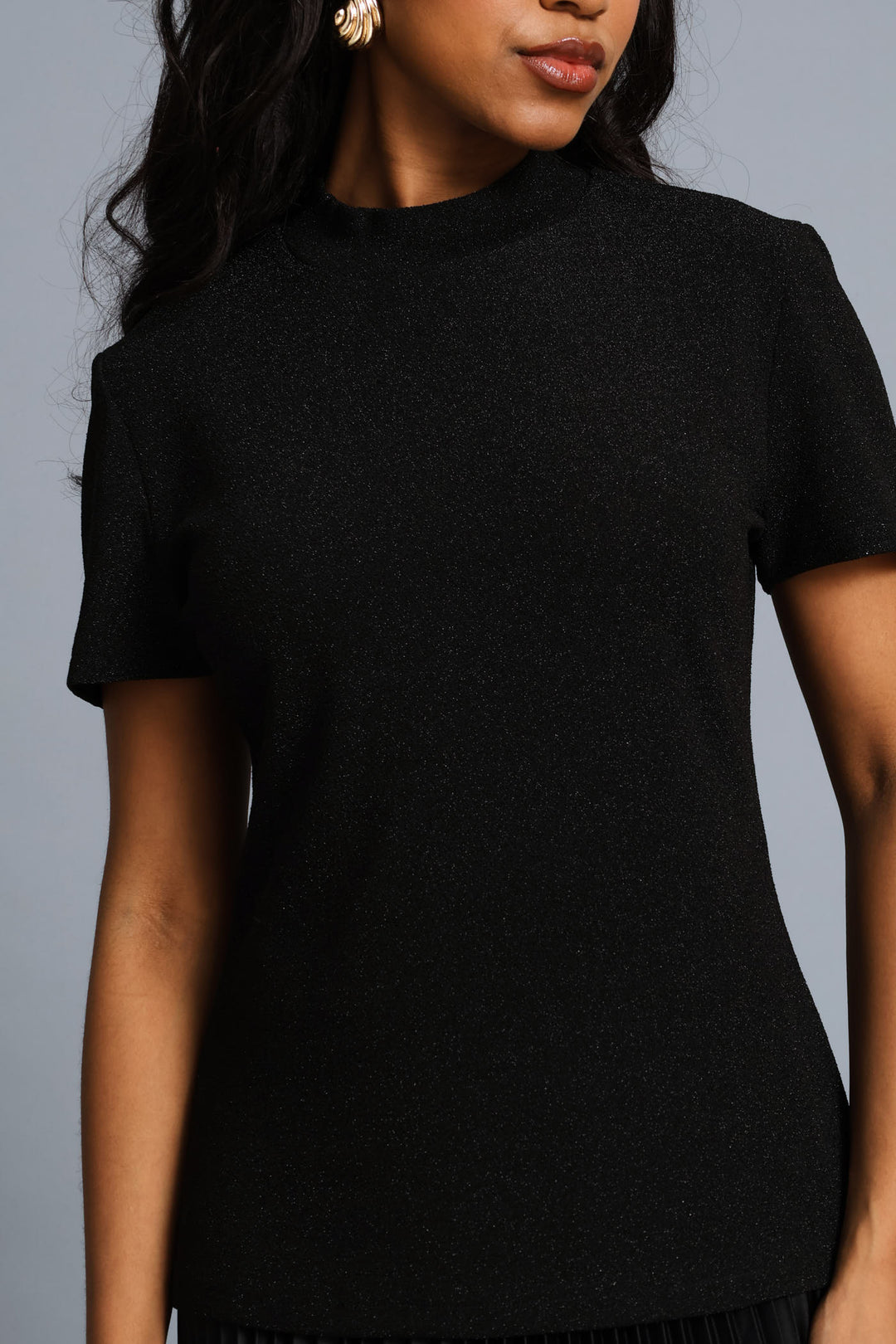 High Neck Shimmer Blouse - Black