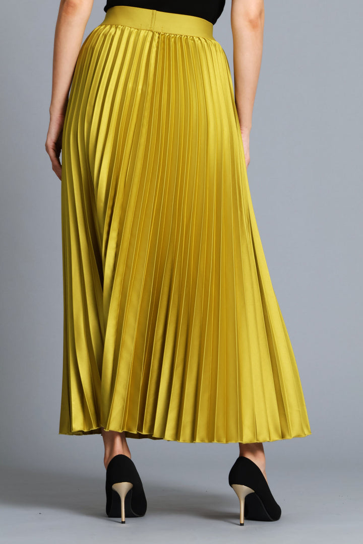 Pleated Satin Maxi Skirt - Chartreuse