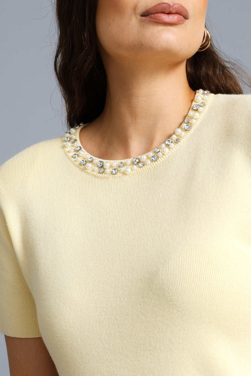 Diamante Knitwear Pullover - Butter Yellow