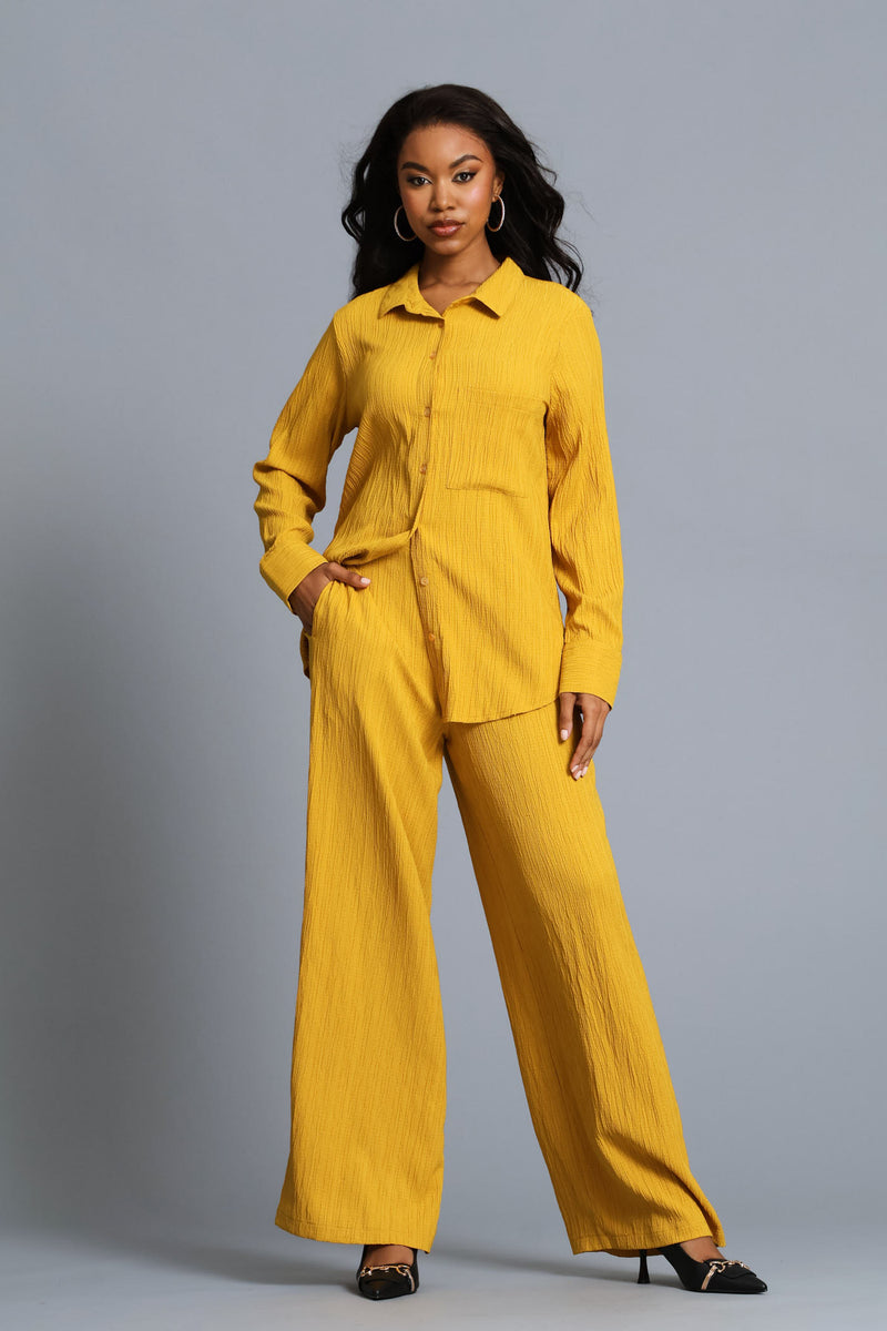 Textured Wide Leg Pant - Mustard