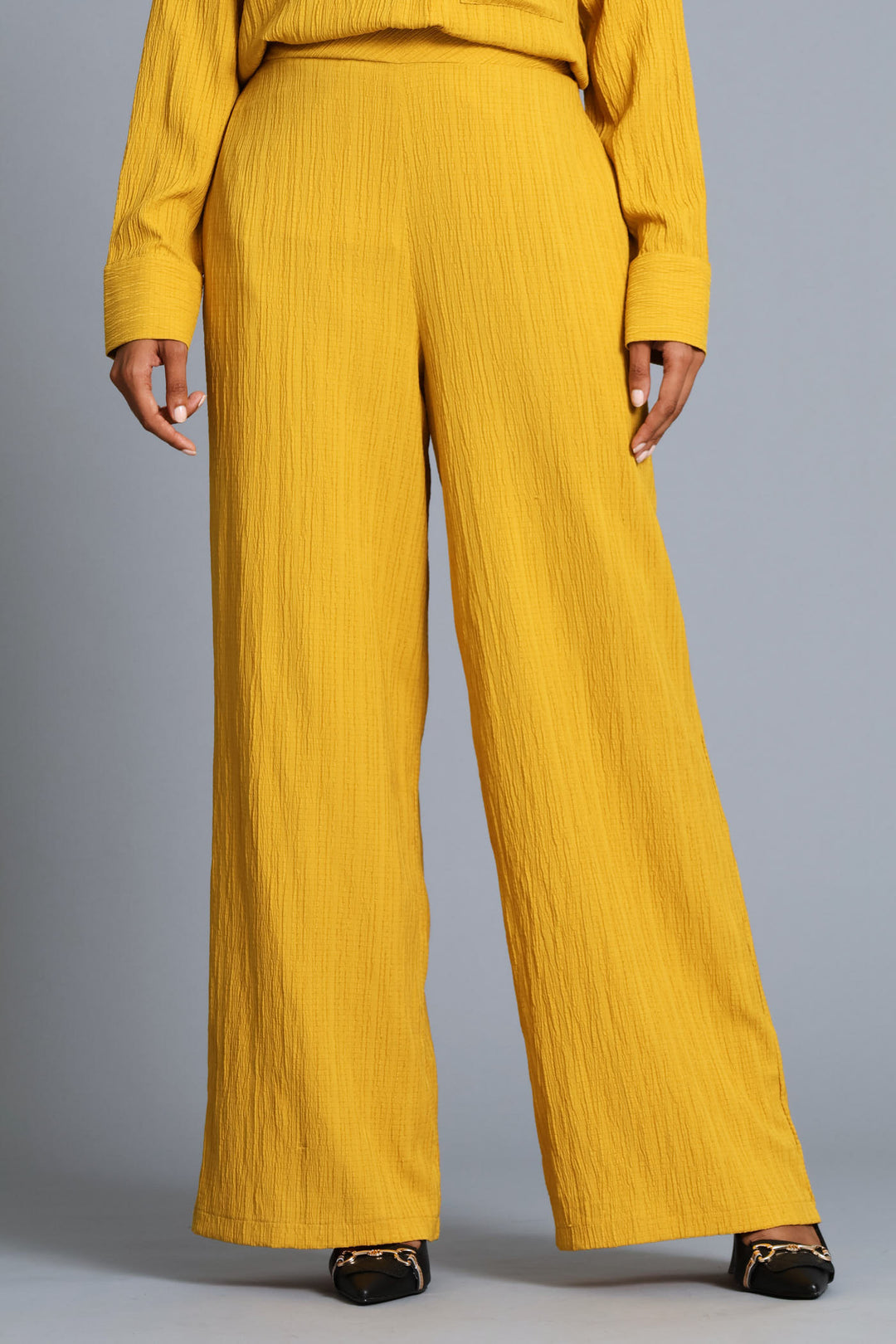 Textured Wide Leg Pant - Mustard